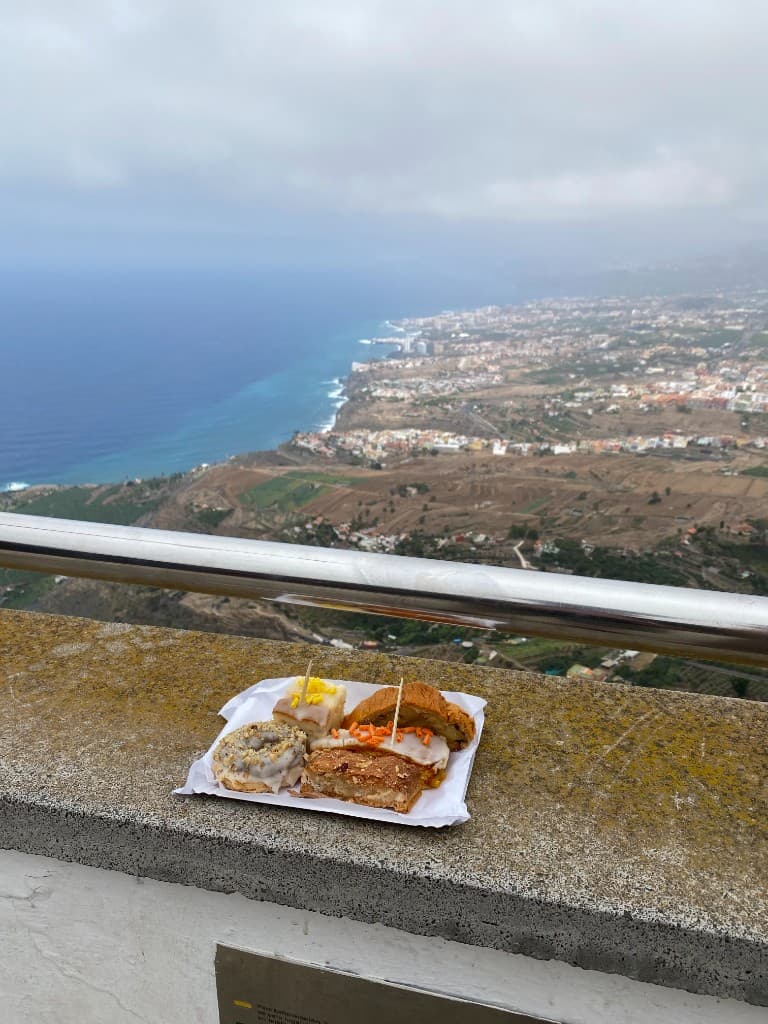 Pastries on a ledge above the coastal town